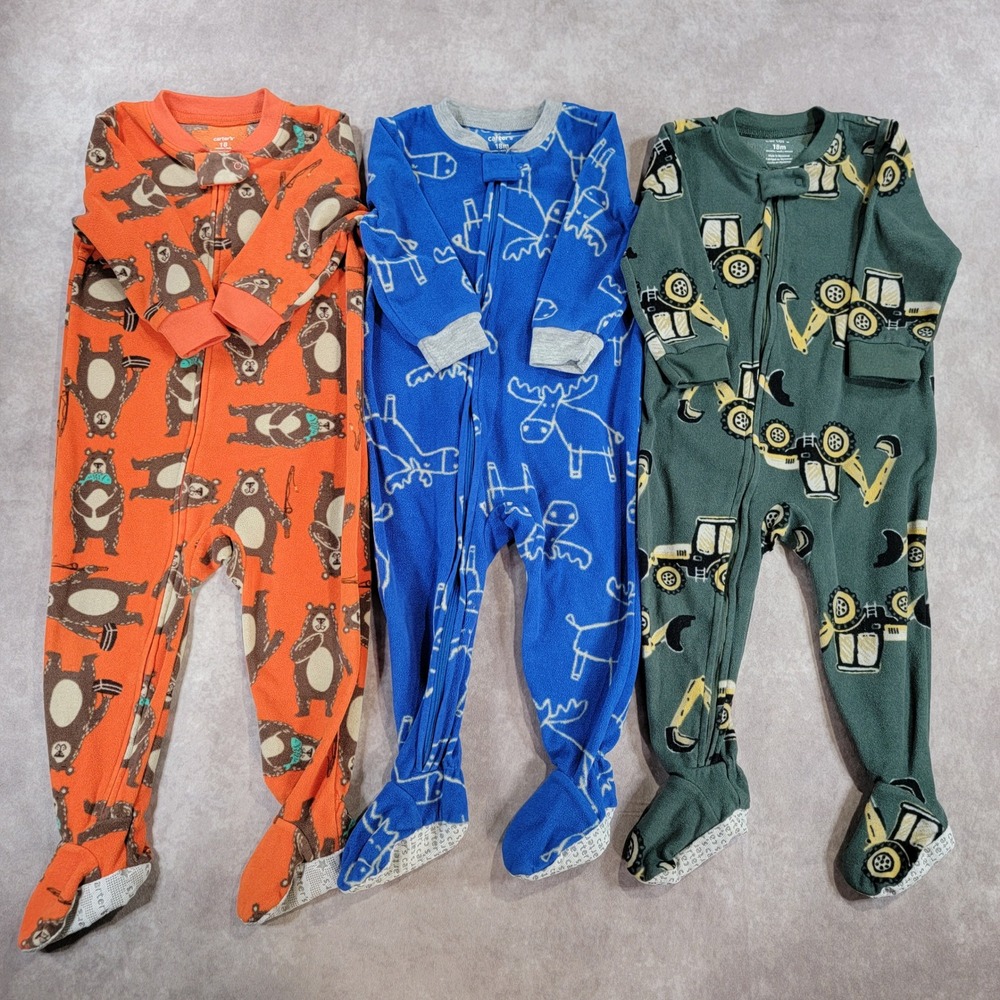 Carters Baby Boys 18M Fleece Footed Pajamas Set 3 Pack Bear Moose Construction